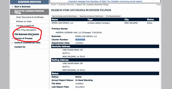 How do you search for businesses registered with the Louisiana Secretary of State?